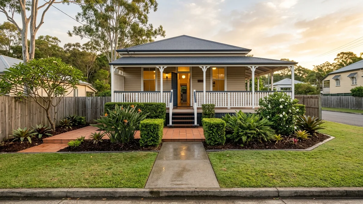 Tidy front garden and entrance of a home facing the street