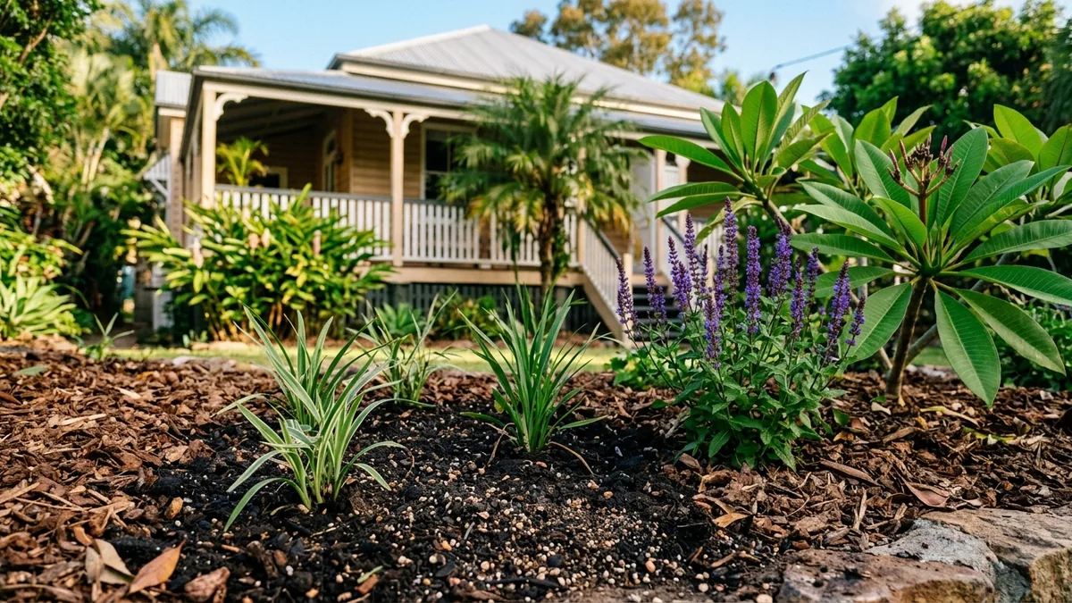 Freshly prepared Brisbane garden bed ready for spring growth